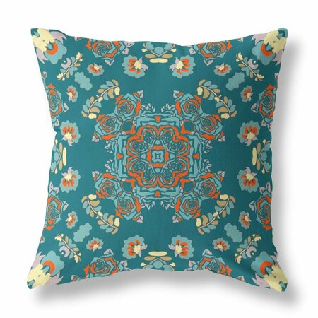 HOMEROOTS 26 in. Teal & Orange Wreath Indoor & Outdoor Zippered Throw Pillow Green & Red 411273